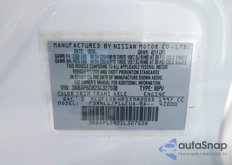 2025 Nissan Kicks Sr Intelligent Awd z USA, uszkodzony, nr VIN 3N8AP6DB2SL327508